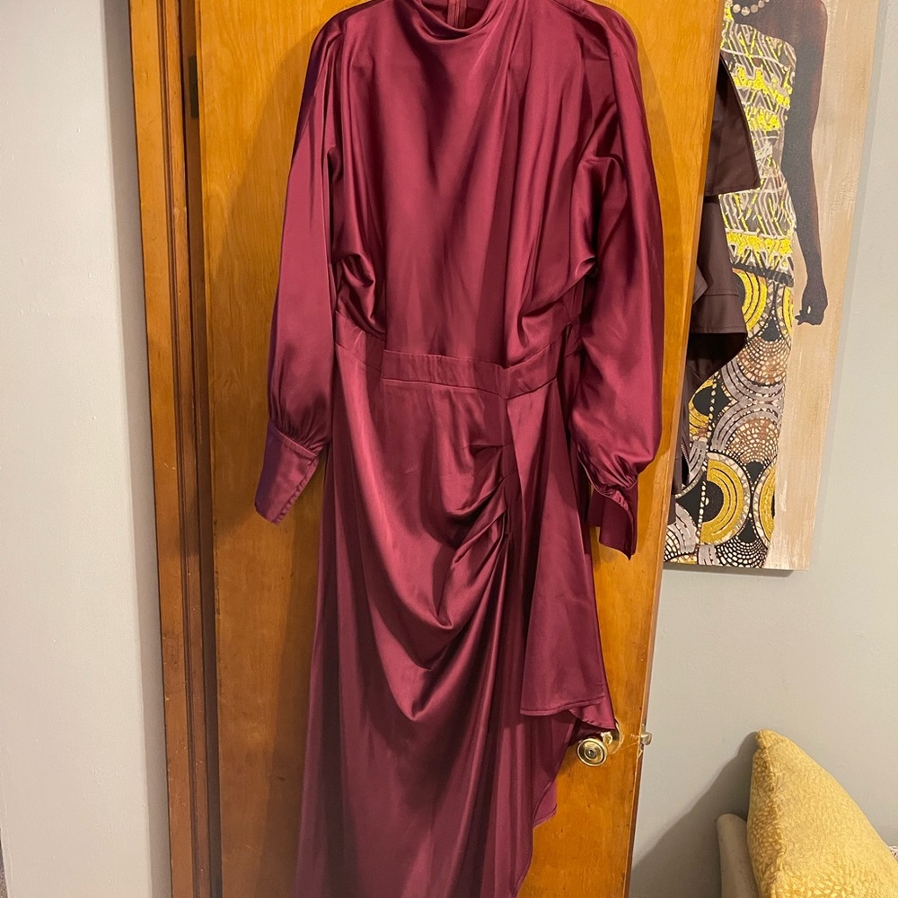 Fashionova NWOT never worn sexy burgundy asymmetrical, special occasion dress!!